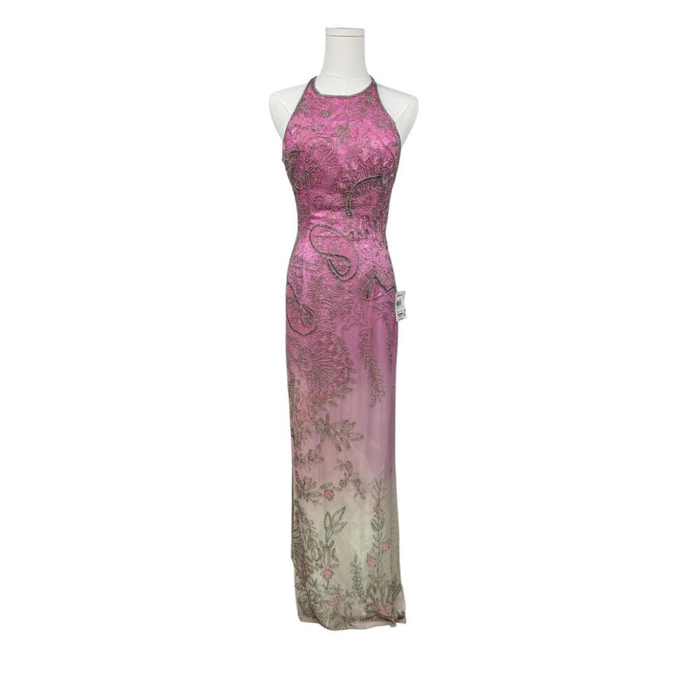 NWT Y2K Vintage Beaded Pure Silk Pink Ombre Fairy Whimsical Prom Dress Size 4